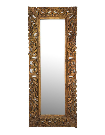 Zrcadlo ve vyřezávaném rámu, přírodní úprava, mango, 60x3x150cm