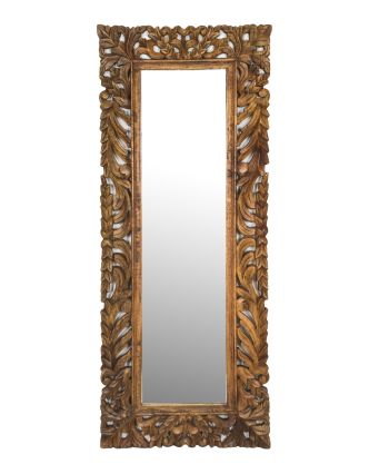 Zrcadlo ve vyřezávaném rámu, přírodní úprava, mango, 60x3x150cm