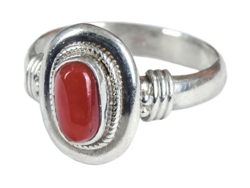 Stříbrný prsten vykládaný korálem, AG 925/1000, 5g, Nepál