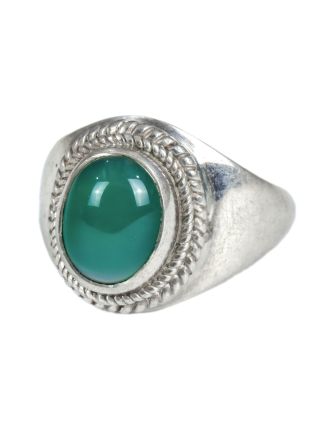 Stříbrný prsten vykládaný zeleným onyxem, AG 925/1000, 5g, Nepál