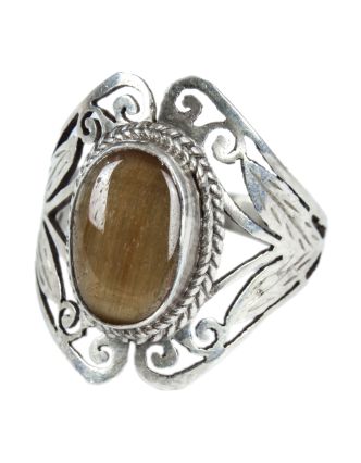 Stříbrný prsten vykládaný tygřím okem, AG 925/1000, 5g, Nepál