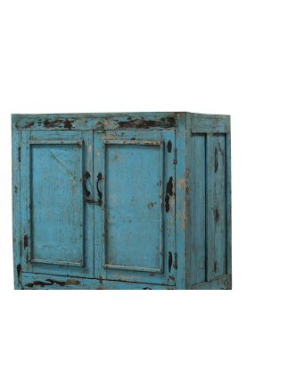 Stará teaková skříň, tyrkysová patina, 89x50x155cm