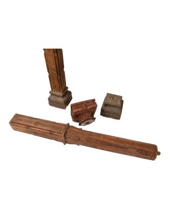 Staré sloupy z teakového dřeva, kamenné podstavce, ručně vyřezávané, 31x31x223cm