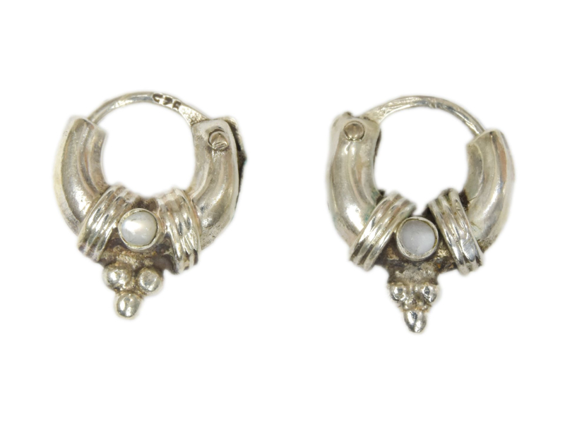 Stříbrné náušnice s perletí, malé zdobené kroužky, AG 925/1000, 3g, Nepál