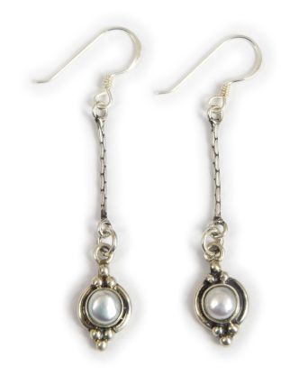Stříbrné visací náušnice s perlou, AG 925/1000, 3g, Nepál