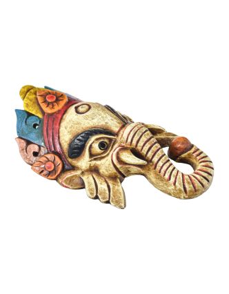 Ganeš, dřevěná maska, ručně malovaná, 14x7x25cm