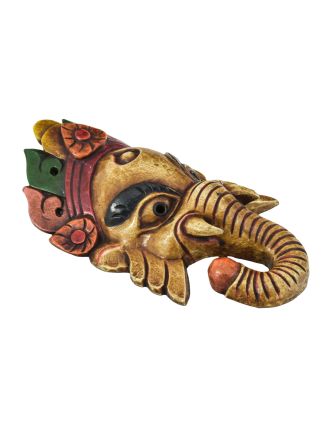Ganeš, dřevěná maska, ručně malovaná, 14x7x24cm