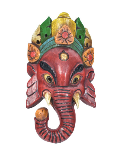 Ganeš, dřevěná maska, ručně malovaná, 14x7x24cm