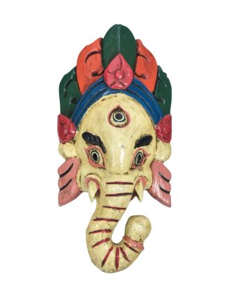 Ganeš, dřevěná maska, ručně malovaná, 10x5x22cm