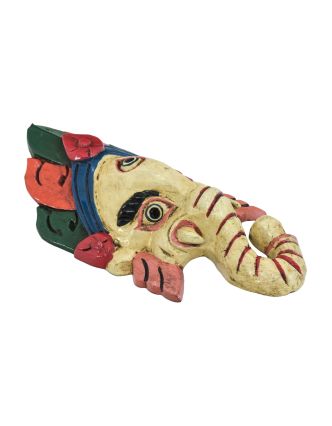 Ganeš, dřevěná maska, ručně malovaná, 10x5x22cm