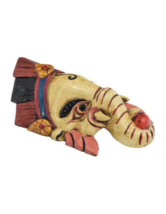 Ganeš, dřevěná maska, ručně malovaná, 12x6x22cm
