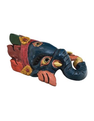Ganeš, dřevěná maska, ručně malovaná, 12x6x21cm