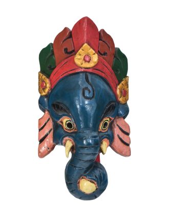 Ganeš, dřevěná maska, ručně malovaná, 11x5x22cm