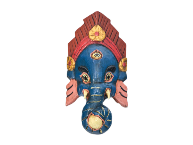 Ganeš, dřevěná maska, ručně malovaná, 12x5x22cm
