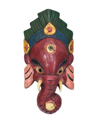 Ganeš, dřevěná maska, ručně malovaná, 11x5x22cm