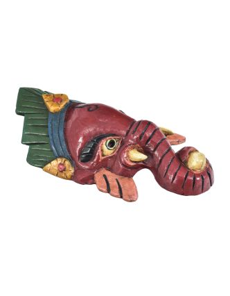 Ganeš, dřevěná maska, ručně malovaná, 11x5x23cm