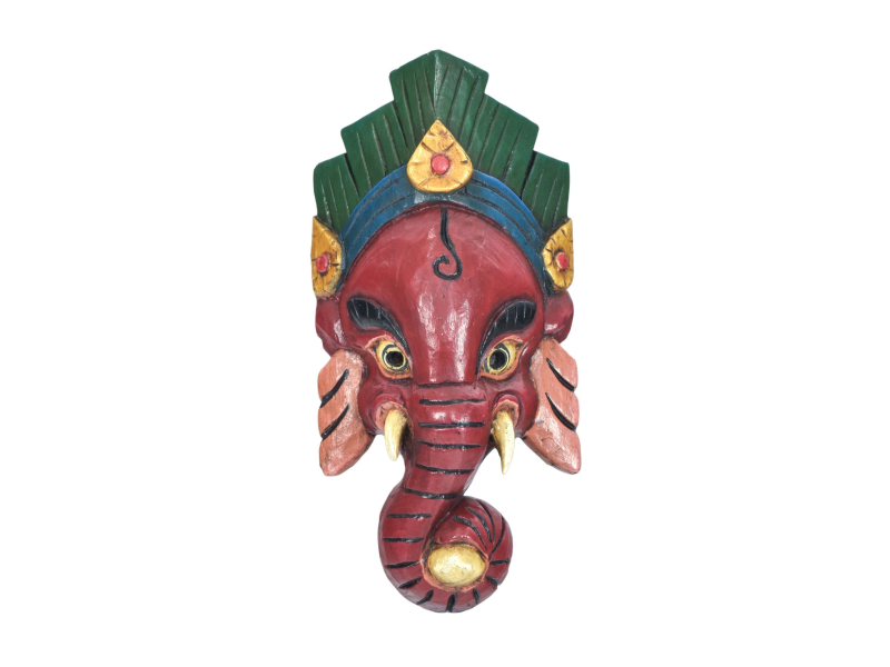 Ganeš, dřevěná maska, ručně malovaná, 11x5x23cm