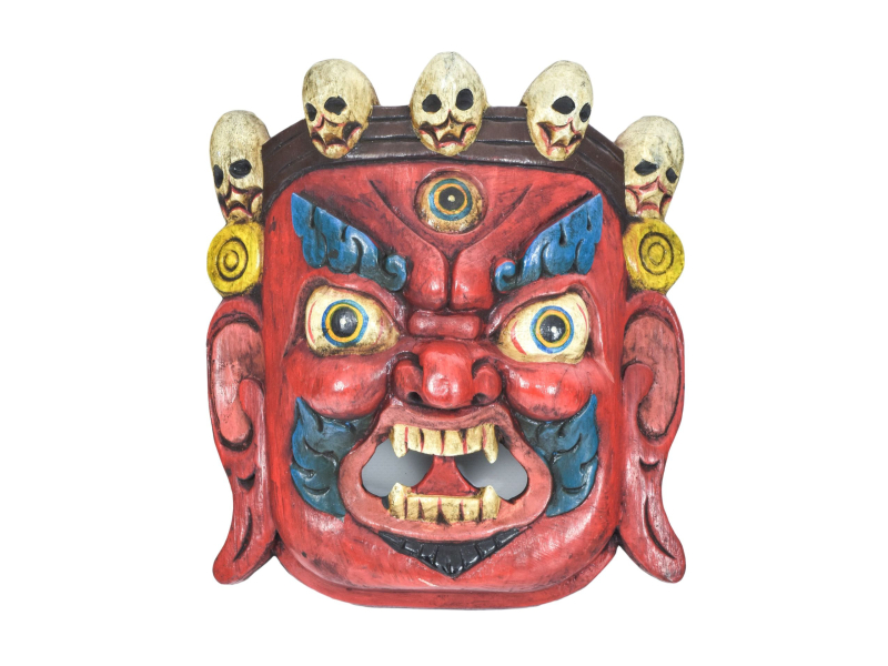 Dřevěná maska, "Bhairab", ručně vyřezávaná, malovaná, 19x8x20cm