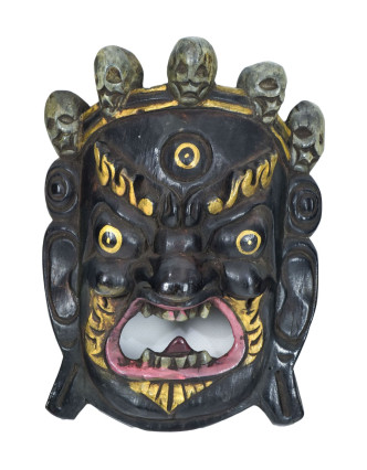 Dřevěná maska, "Bhairab", ručně vyřezávaná a malovaná, 16x8x22cm