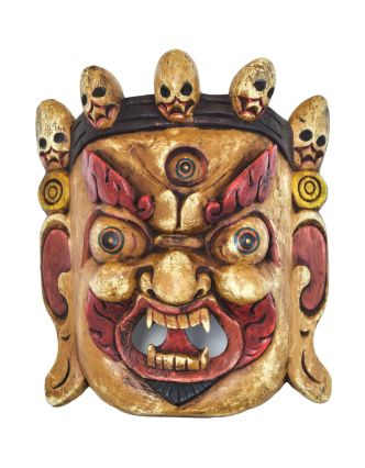 Dřevěná maska, "Bhairab", ručně vyřezávaná a malovaná, 21x9x26cm