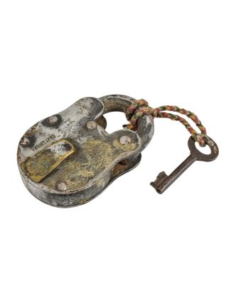 Zámek s klíčem, antik, kovový, 7x3x12cm