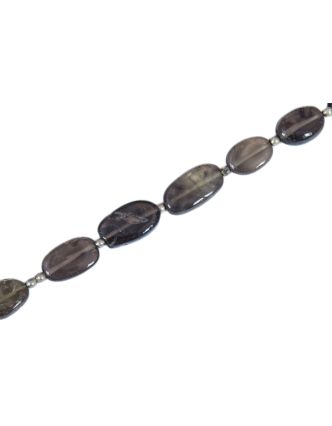Zapínací náhrdelník s korálky ze záhnědy, postříbřený (10µm), 44cm