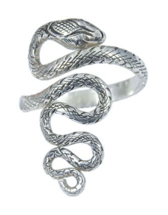 Stříbrný prsten, vel. 61, velký had