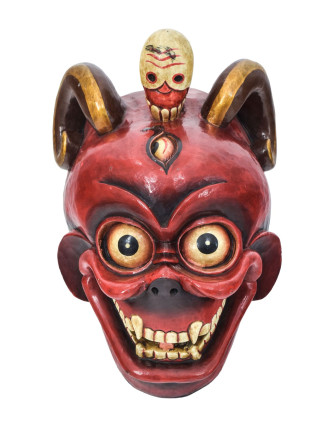 Lebka, dřevěná maska, ručně malovaná, 25x17x39cm