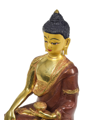 Buddha Šakjamuni, mosazná zlacená soška, 13x10x20cm