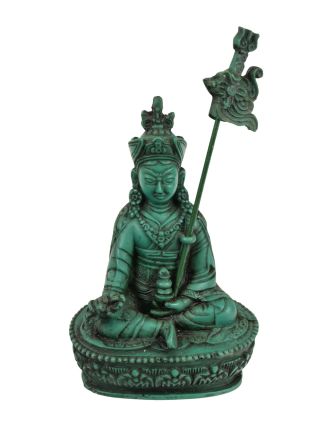 Guru Rinpoche, tyrkysová patina, pryskyřice, 10x5x15cm