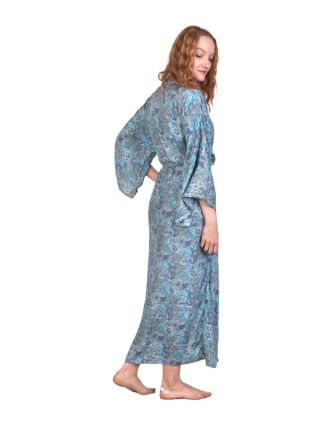 Dlouhé kimono s páskem, potisk, modré