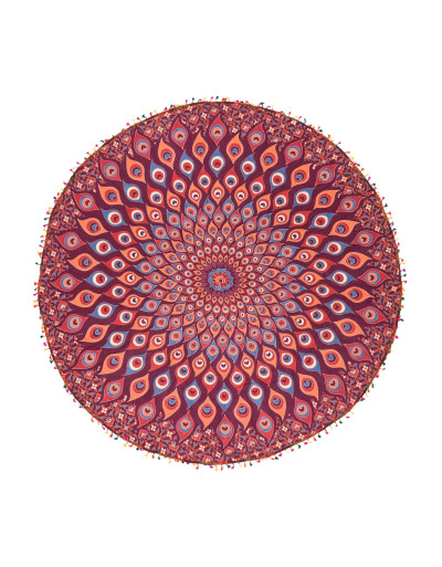Bavlněný kulatý přehoz/ubrus s mandalou, fialový, 180cm