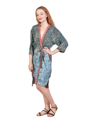 Středně dlouhé kimono s páskem, potisk, patchwork