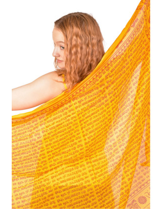 Sárong s ručním potiskem, žlutý s červeným potiskem, bavlna 110x170cm