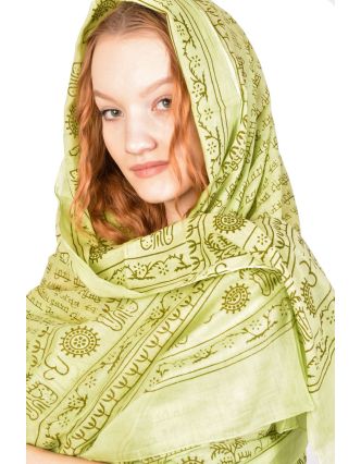 Sárong s ručním potiskem, zelený s khaki potiskem, bavlna 110x170cm