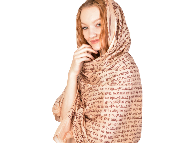 Sárong s ručním potiskem, béžový s hnědým potiskem, bavlna 110x170cm