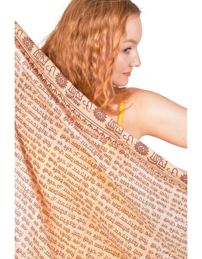 Sárong s ručním potiskem, béžový s hnědým potiskem, bavlna 110x170cm