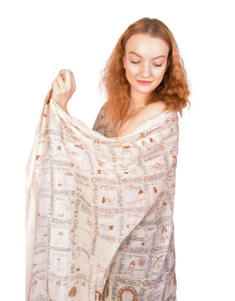 Sárong bavlněný, béžový s potiskem Integral Hatha Yoga, 110x175cm