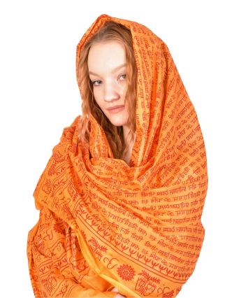 Sárong s potiskem mantry, oranžový a vínový potisk, z bavlny 110x170cm