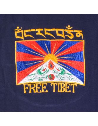 Modré tričko s krátkým rukávem a výšivkou vlajky Tibetu