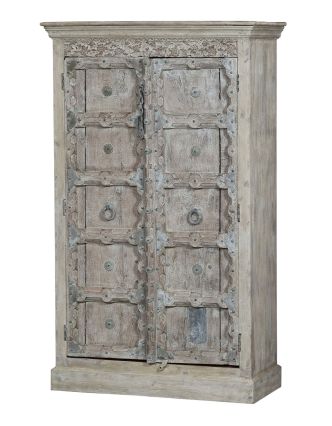 Skříň z mangového dřeva, staré teakové dveře s kováním, 108x52x178cm