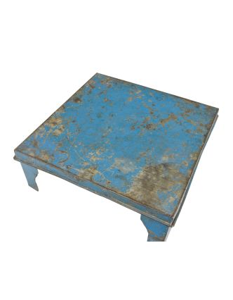 Čajový stolek, kovový, tyrkysová patina, 40x40x13cm