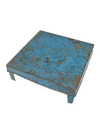 Čajový stolek, kovový, tyrkysová patina, 40x40x13cm