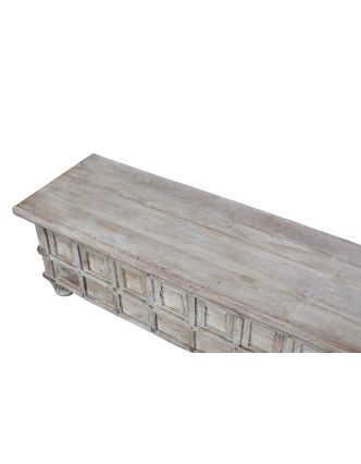 Truhla z teakového dřeva, bílá patina, 152x41x43cm
