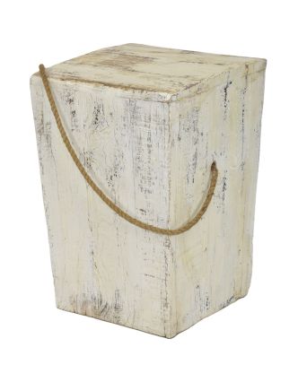 Stolička z teakového dřeva, madlo z provazu, 30x30x45cm