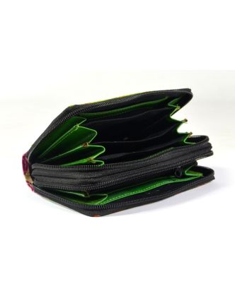 Peněženka design "Ziz Zak Circles", ručně malovaná kůže, zelená, 15x10cm