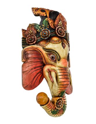 Ganeš, dřevěná maska, ručně vyřezávaná, 17x15x50cm