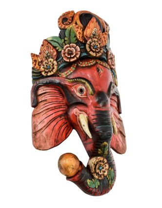 Ganeš, dřevěná maska, ručně vyřezávaná, 17x15x50cm