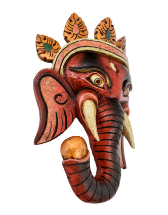 Ganeš, dřevěná maska, ručně vyřezávaná, 30x10x45cm