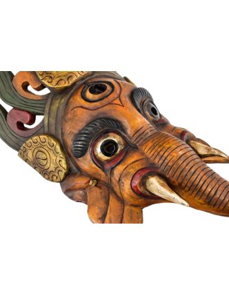 Ganeš, dřevěná maska, ručně vyřezávaná, 40x23x85cm